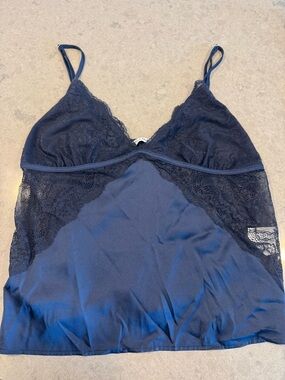 Abercrombie & Fitch Navy Lace-Trim Satin Camisole
